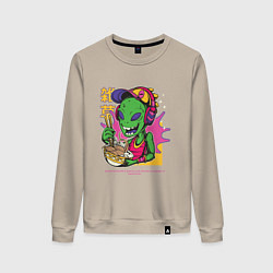 Свитшот хлопковый женский Пришелец ест рамен, цвет: миндальный