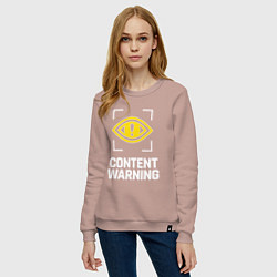 Свитшот хлопковый женский Content Warning logo, цвет: пыльно-розовый — фото 2