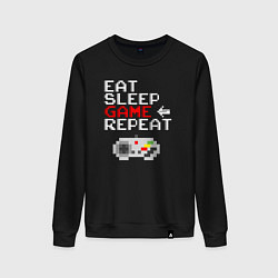 Свитшот хлопковый женский Eat sleep game repeat lettering, цвет: черный