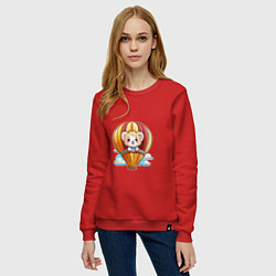 Свитшот хлопковый женский Львёнок на воздушном шаре, цвет: красный — фото 2
