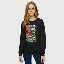 Свитшот хлопковый женский Летние вибрации, цвет: черный — фото 2