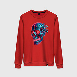 Свитшот хлопковый женский Metal cyber skull - ai art, цвет: красный