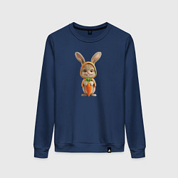 Свитшот хлопковый женский Веселый заяц - кролик с морковкой, цвет: тёмно-синий