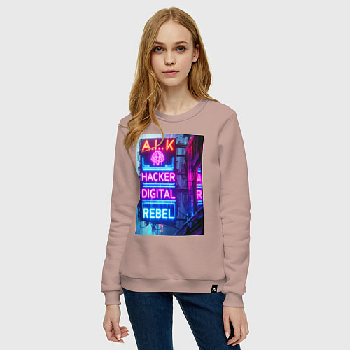 Женский свитшот Ai hacker digital rebel - neon glow / Пыльно-розовый – фото 3