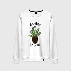 Свитшот хлопковый женский Mother of plants - Папоротник, цвет: белый