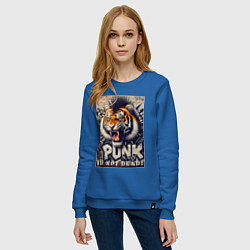 Свитшот хлопковый женский Cool tiger - punks not dead, цвет: синий — фото 2