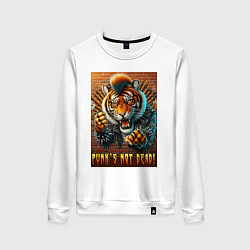 Свитшот хлопковый женский Punks not dead - motto tiger, цвет: белый