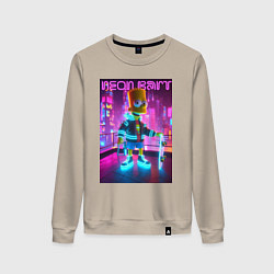 Свитшот хлопковый женский Neon Bart - with skateboard ai art fantasy, цвет: миндальный