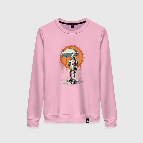 Женский свитшот Робот под дождём с зонтом / Светло-розовый – фото 1