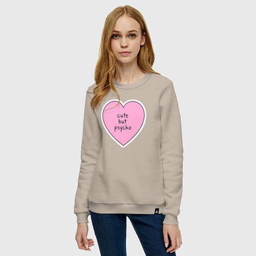 Женский свитшот Cute but psycho pink heart / Миндальный – фото 3