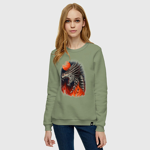 Женский свитшот Огненный дракон хамелеон / Авокадо – фото 3