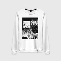 Свитшот хлопковый женский Эйкити Онидзука коллаж, цвет: белый