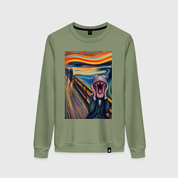 Свитшот хлопковый женский Бегемот кричит - мем живопись от нейросети, цвет: авокадо