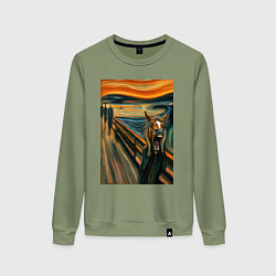 Свитшот хлопковый женский Лошадь кричит - мем картина от нейросети, цвет: авокадо