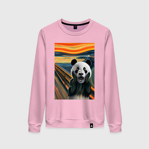 Женский свитшот Панда: Крик- мем картина от нейросети / Светло-розовый – фото 1
