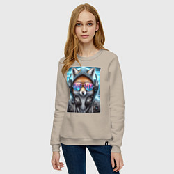 Свитшот хлопковый женский Urban fox - ai art, цвет: миндальный — фото 2