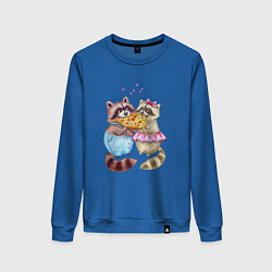 Свитшот хлопковый женский Пицца и енотики, цвет: синий