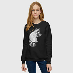 Свитшот хлопковый женский Енотик с яблоком, цвет: черный — фото 2