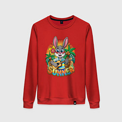 Свитшот хлопковый женский Заяц играет на гитаре жарким летом, цвет: красный
