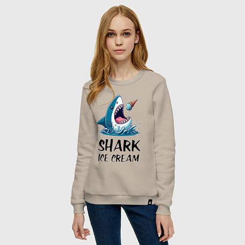 Женский свитшот Shark ice cream - ai art / Миндальный – фото 3