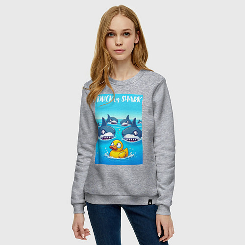 Женский свитшот Duck vs shark - ai art fantasy / Меланж – фото 3