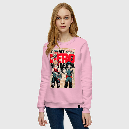 Женский свитшот Моя геройская академия Кацуки Бакуго коллаж Идзуку / Светло-розовый – фото 3