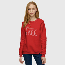 Свитшот хлопковый женский Надпись free с буквой, стилизованной под кран, цвет: красный — фото 2