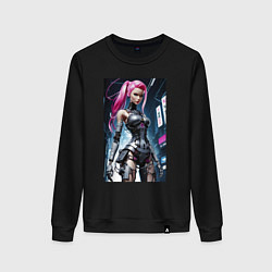 Свитшот хлопковый женский Cyber Barbie from future - ai art fantasy, цвет: черный