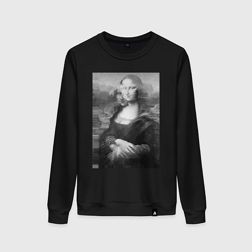 Женский свитшот Черная-белая Мона Лиза с глюками / Черный – фото 1