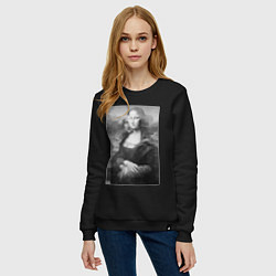 Свитшот хлопковый женский Черная-белая Мона Лиза с глюками, цвет: черный — фото 2