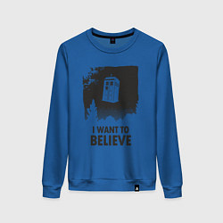 Свитшот хлопковый женский Tardis - I want to believe, цвет: синий