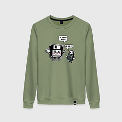 Свитшот хлопковый женский Папа дискета 90х и USB сын - прикольный ретро мем, цвет: авокадо