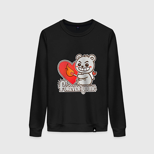 Женский свитшот Медведь хулиган с сердцем и спичкой / Черный – фото 1