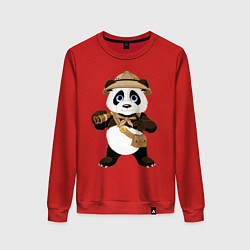 Свитшот хлопковый женский Веселая панда следопыт, цвет: красный