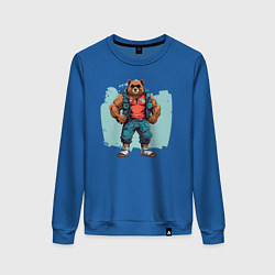 Свитшот хлопковый женский Медведь на стиле, цвет: синий