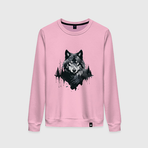 Женский свитшот Волк и лес / Светло-розовый – фото 1
