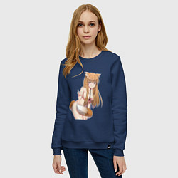 Свитшот хлопковый женский Волчица и пряности Холо секси, цвет: тёмно-синий — фото 2