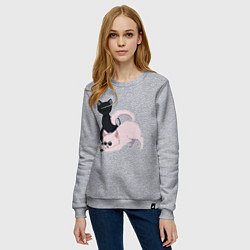 Свитшот хлопковый женский Магическая битва Сатору Годзё Сугуру Гэто коты, цвет: меланж — фото 2