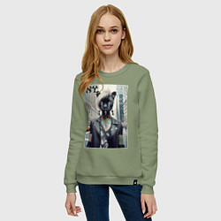 Свитшот хлопковый женский Молодая пантера - модница из Нью-Йорка, цвет: авокадо — фото 2