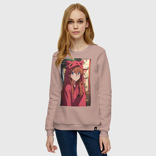 Женский свитшот Евангелион Аска Лэнгли Сорью кошка / Пыльно-розовый – фото 3