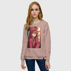 Свитшот хлопковый женский Евангелион Аска Лэнгли Сорью кошка, цвет: пыльно-розовый — фото 2
