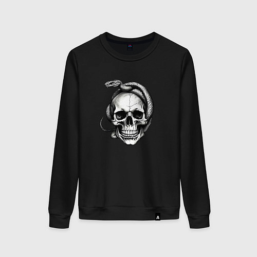 Женский свитшот Череп со змеёй / Черный – фото 1