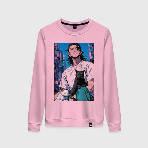 Женский свитшот Магическая битва Сугуру Гэто с котами / Светло-розовый – фото 1