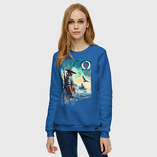 Женский свитшот Японский самурай - призрак Цусимы / Синий – фото 3