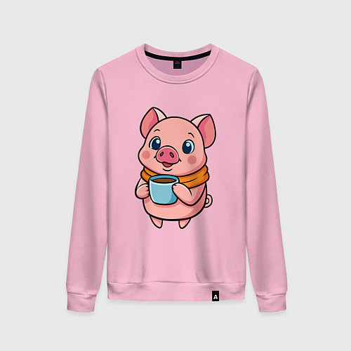 Женский свитшот Поросенок пьет кофе / Светло-розовый – фото 1