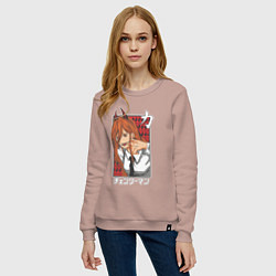 Свитшот хлопковый женский Человек-бензопила Пауэр с рогами, цвет: пыльно-розовый — фото 2