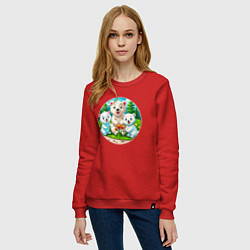 Свитшот хлопковый женский Белые медведи летом, цвет: красный — фото 2