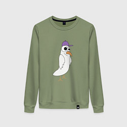 Свитшот хлопковый женский Странный птиц птица голубь в кепке чайка на стиле, цвет: авокадо