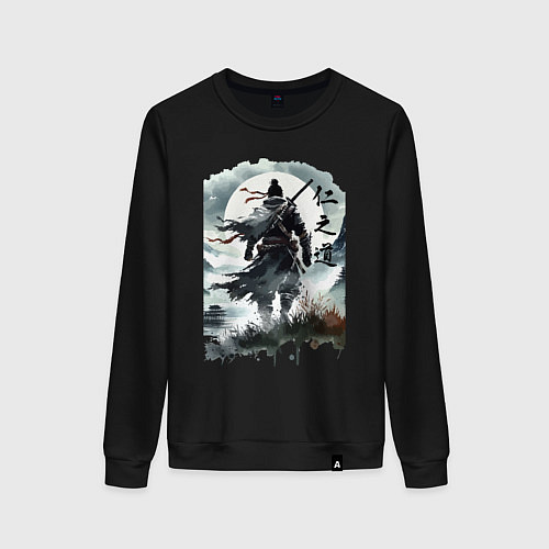 Женский свитшот Призрак Цусимы - Японский самурай / Черный – фото 1