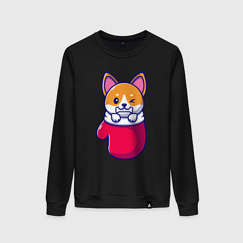 Женский свитшот Собачка в варежке / Черный – фото 1